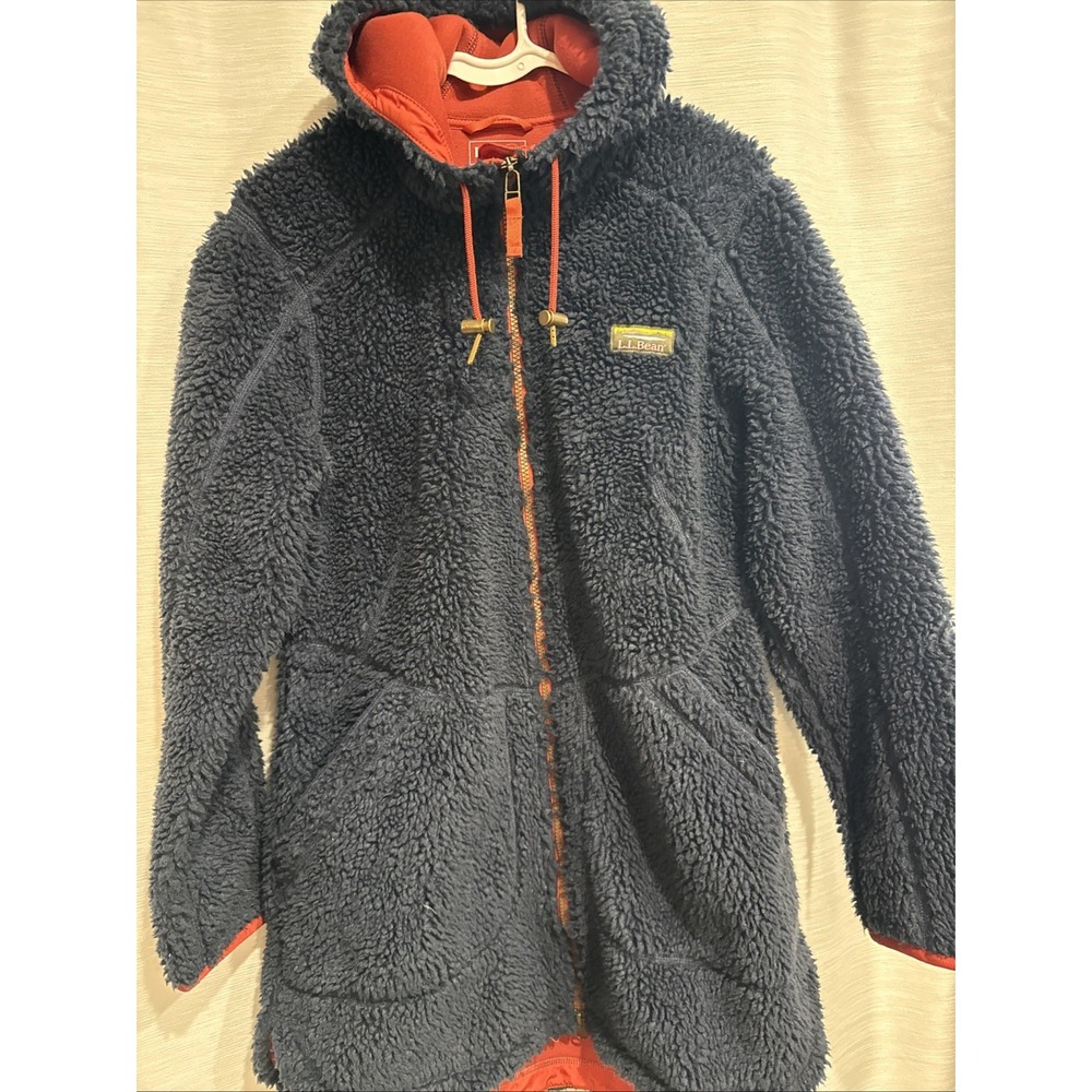 L.L. Bean Hooded Full Zip Mountain Pile Fleece Coat Navy size M